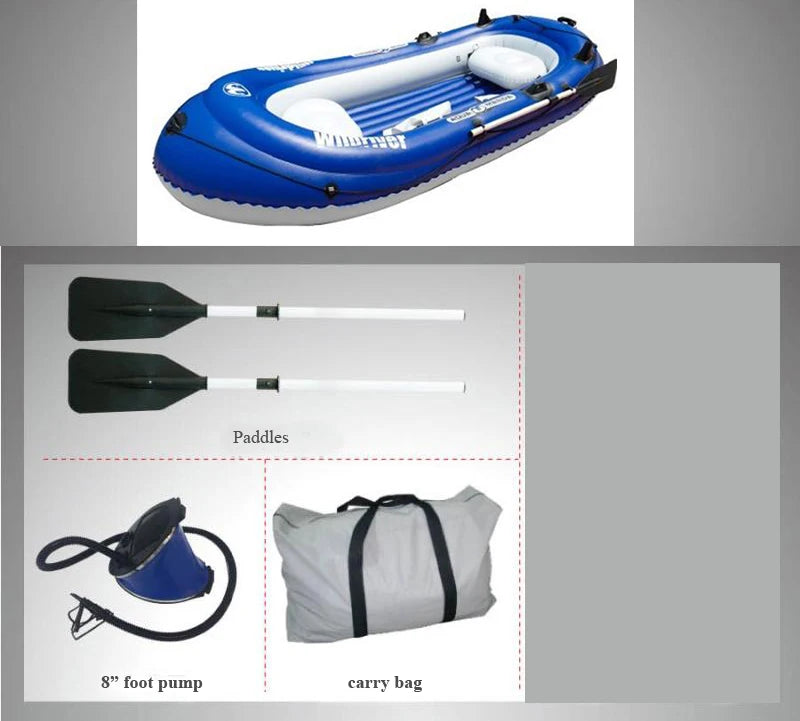 2 Person WILDRIVER fishing boat thick PVC inflatable boat kayak dinghy raft paddle foot pump bag motor mount engine