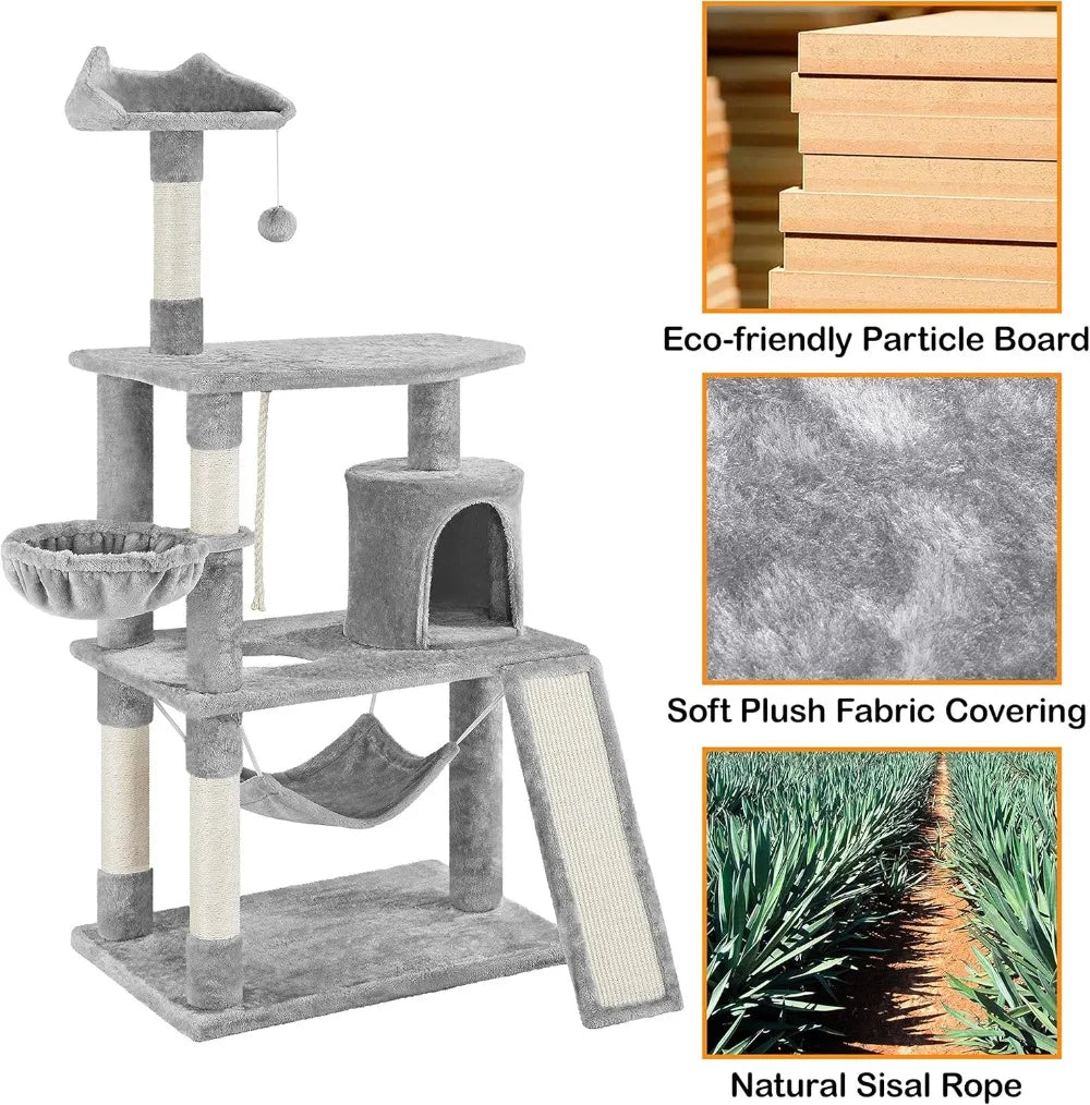 63.5in Multi-Level Cat Tree Tower Condo with Scratching Posts, Platform & Hammock, Cat Activity Center Play Furniture,Cats