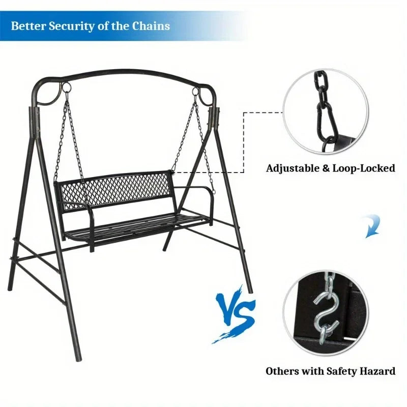 47.3 inch Curved Designed Iron Patio Hanging Porch Swing Chair Iron Metal Black
