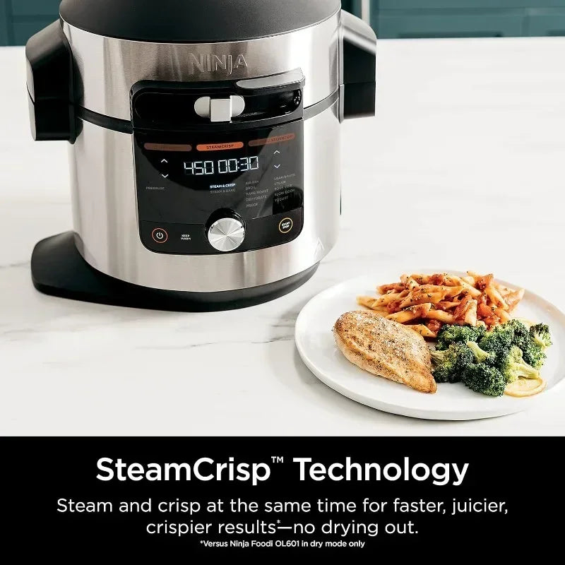 OL601 Foodi XL 8 Qt. Pressure Cooker Steam Fryer with SmartLid, 14-in-1 that Air Fries, Bakes & More with 3-Layer Capacity