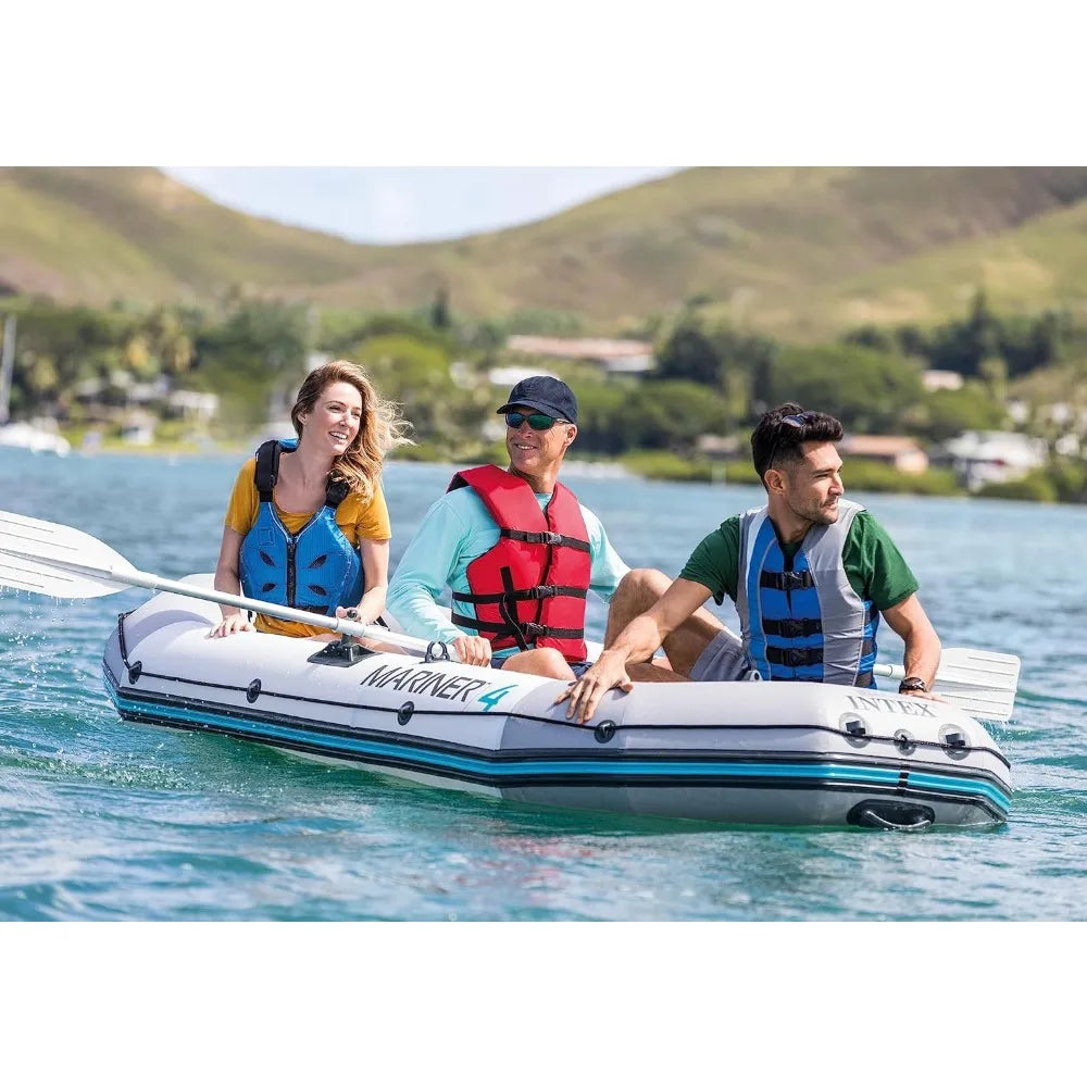 68376EP Mariner 4 Inflatable Boat Set: Includes Deluxe 54in Boat Oars and High-Output Pump Wear-Resistant Keel