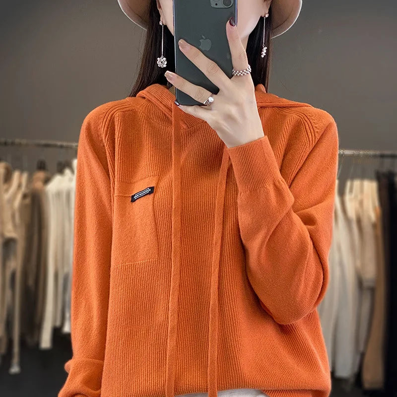 Autumn Winter Women Sweater 2024 Long Sleeve Hooded Pullovers Fashion Korean Knit Hoodie Sweaters Casual Warm Bottoming Jumper