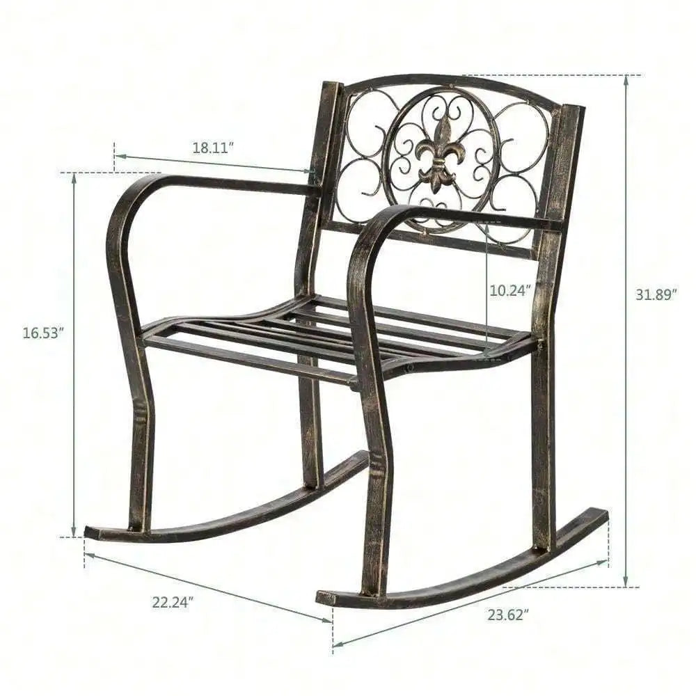 Indoor/Outdoor Rocking Chair Wrought Iron Porch Patio Relax Seat Metal Furniture