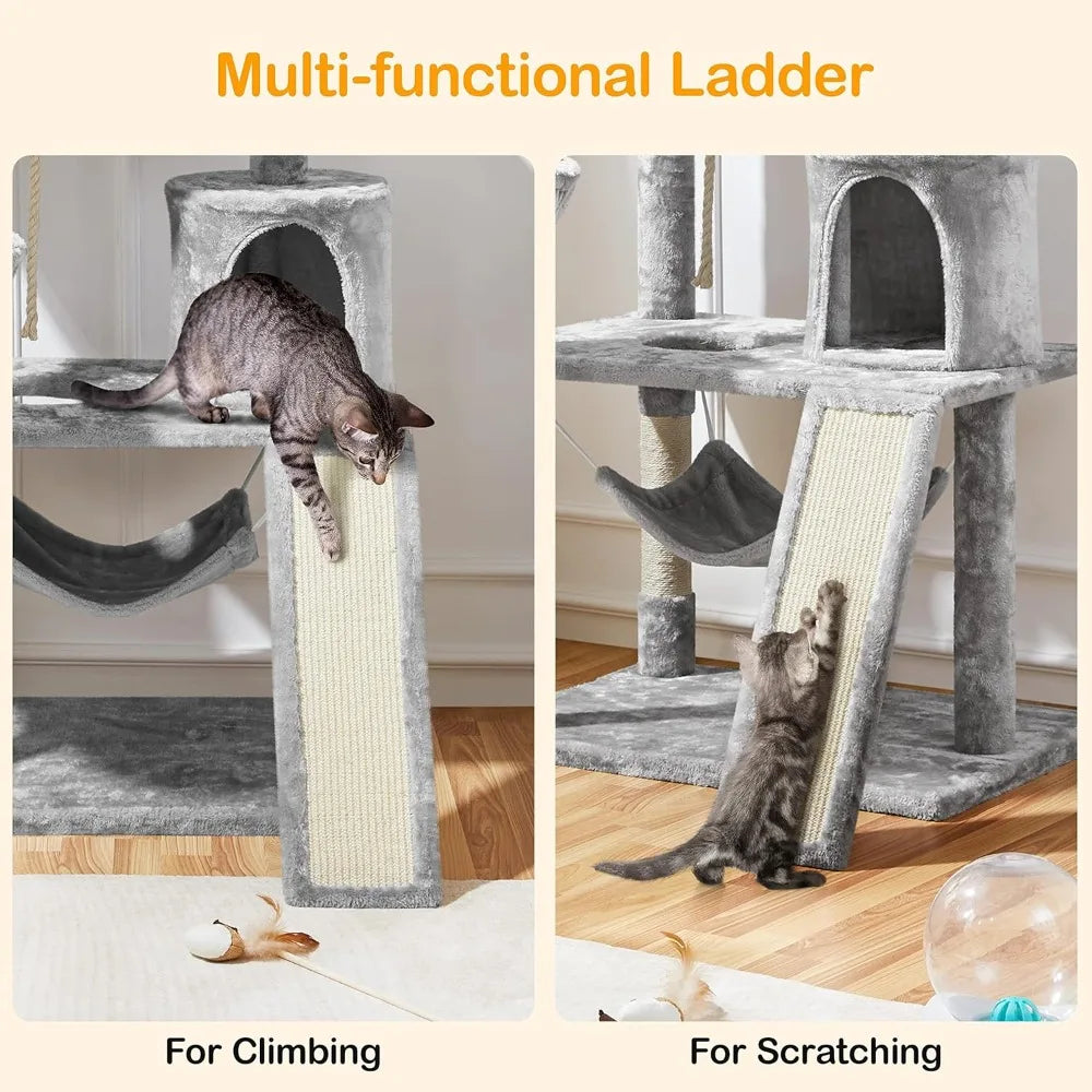 63.5in Multi-Level Cat Tree Tower Condo with Scratching Posts, Platform & Hammock, Cat Activity Center Play Furniture,Cats