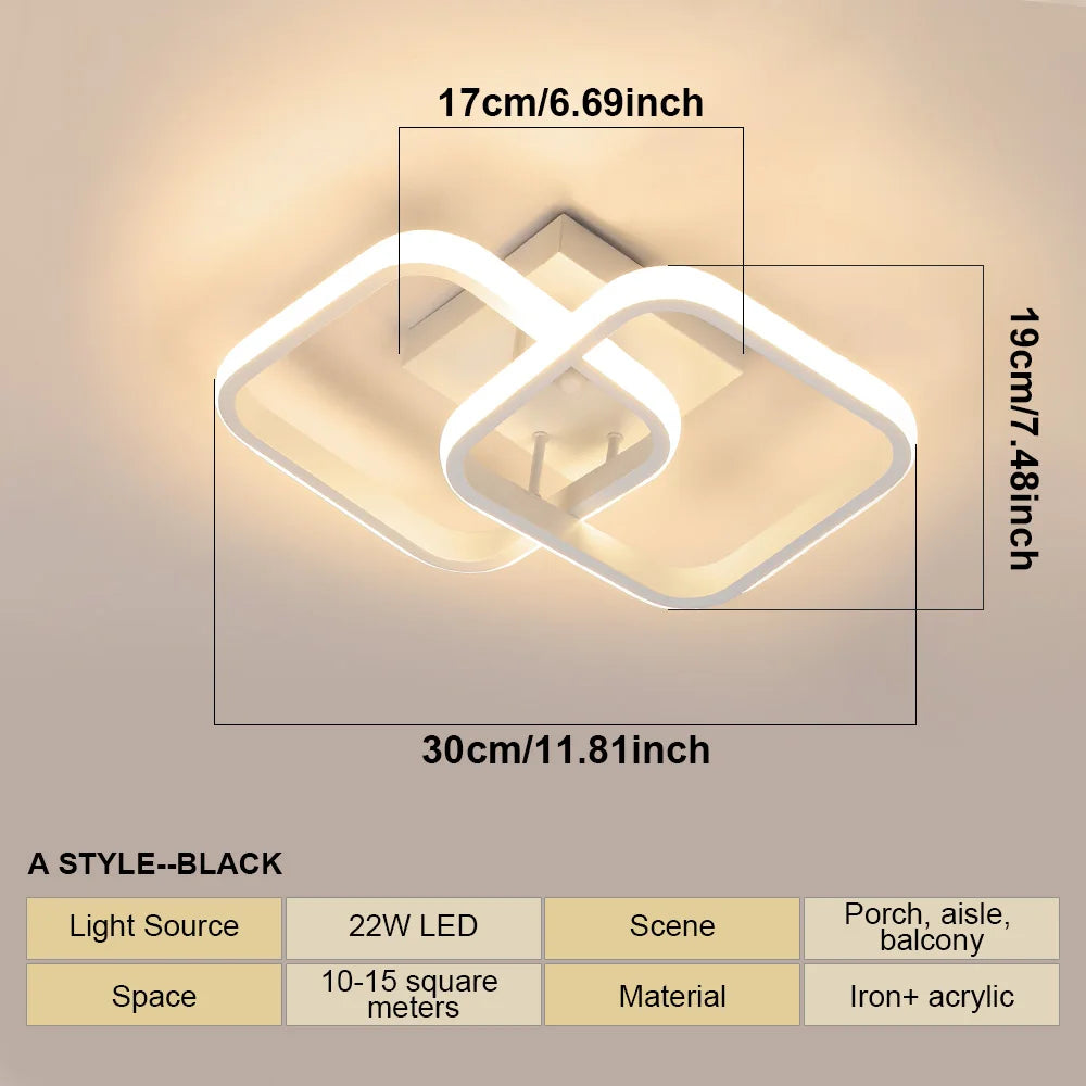 Modern LED Ceiling Light 2 Rings Creative Design Small Aisle Ceiling Lamp Indoor Lighting Fixtures Hallway Balcony Office Lustre