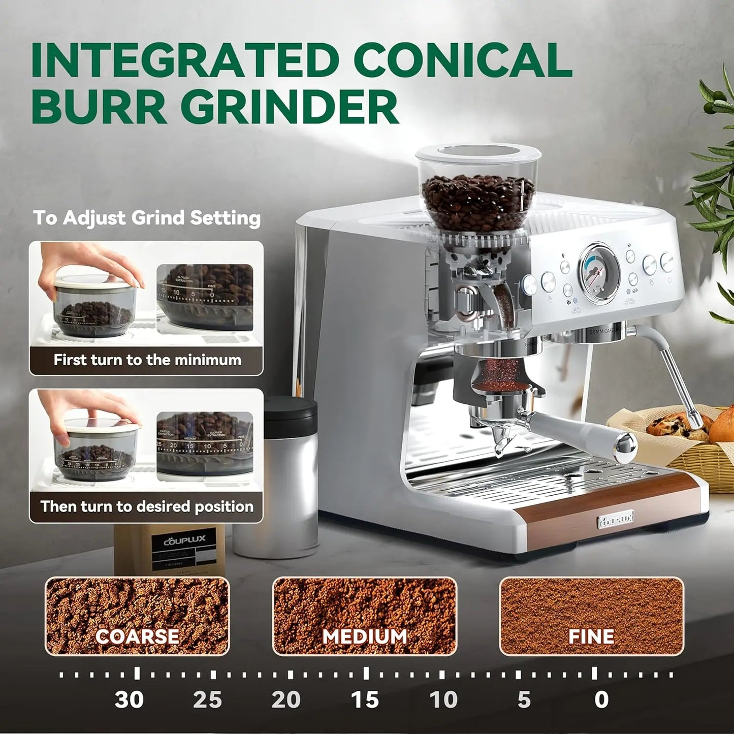 Espresso Machine with Grinder, Professional Coffee and Espresso Maker Combo, Dual Boiler 20 Bar Expresso Coffee Machines