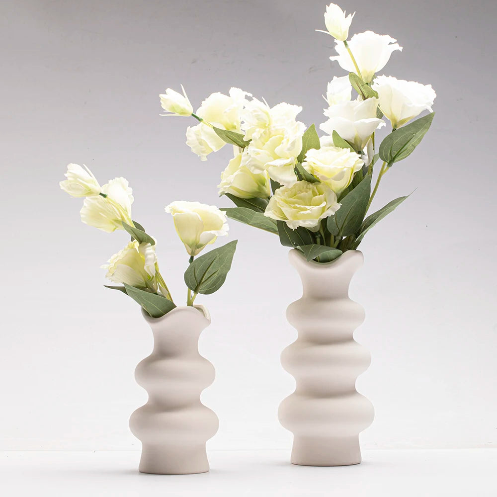 Modern Decorative White Ceramic Vases for Home Decor, Abstract Minimalist Vase for Pampas Grass, Boho Flower Vase, Aesthetic Cre