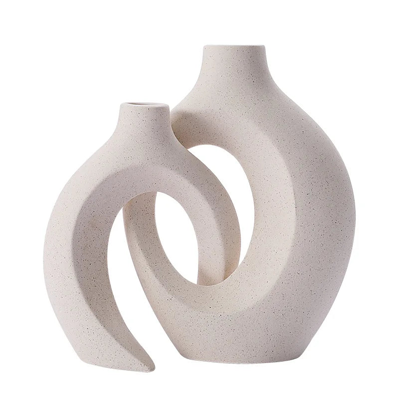 Nordic Vase Circular Hollow Ceramic Flower Vase for Home Living Room Decoration Accessories Interior Office Desktop Decor Gift