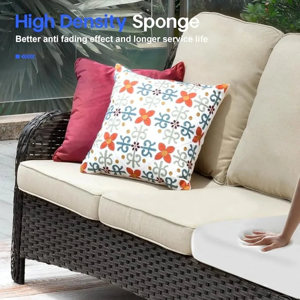 Patio Furniture Sets Outdoor Furniture Conversation Set 5 Pieces All Weather Wicker High Back Sofa with Ottomans, Outdoor Sofa