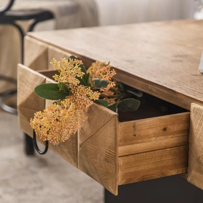 Diamond Shape Coffee Table, Block Coffee Table, Wood Coffee Table with 2 Drawers for Living Room