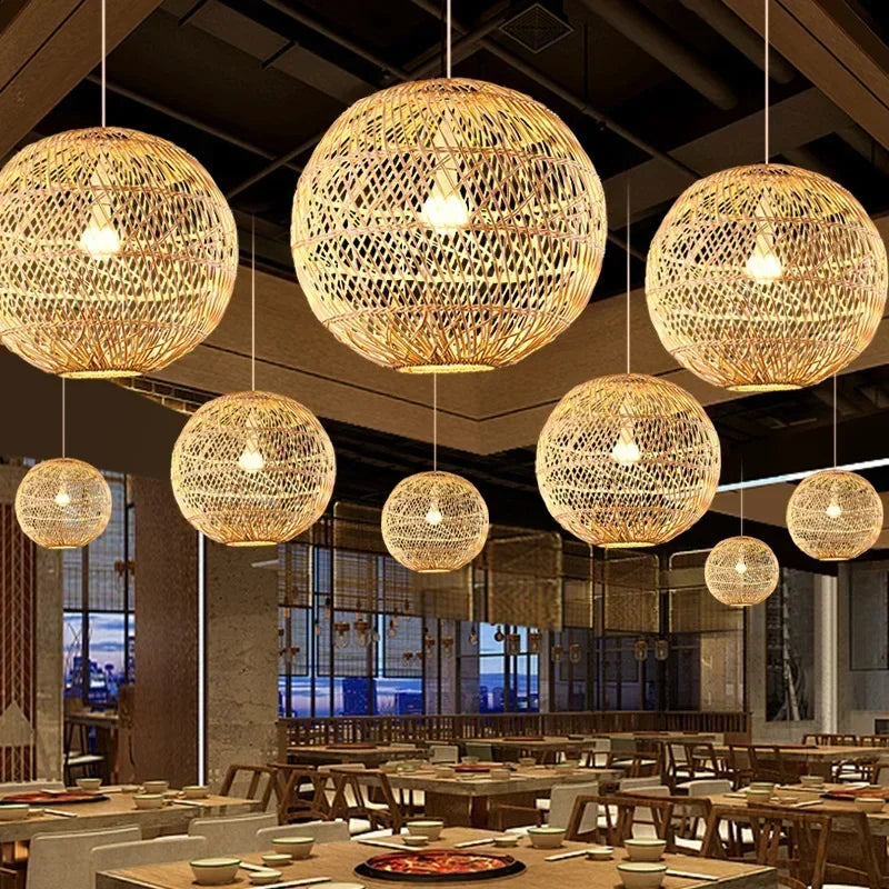 Rattan Pendant Bedroom Living Room Kitchen Lamp Hand Weaving Bamboo Art Lamp Lighting Pendant Lamp Lamps for Bedroom