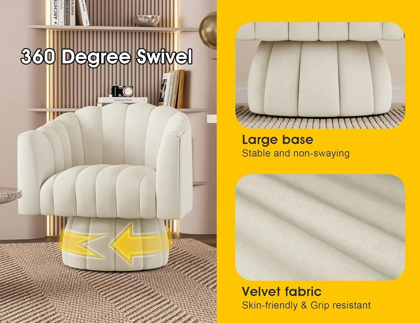 Swivel Accent Chair Set of 2,Mid Century 360° Swivel Barrel Chair,Fluffy Velvet Fabric Chairs,Round Club Arm Chair,Waiting Room