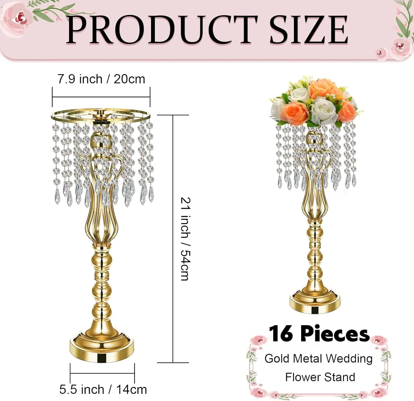 Inch Metal Flower Stand, Tall Flower Vases for Wedding Reception Birthday Party Home Decoration (Gold)