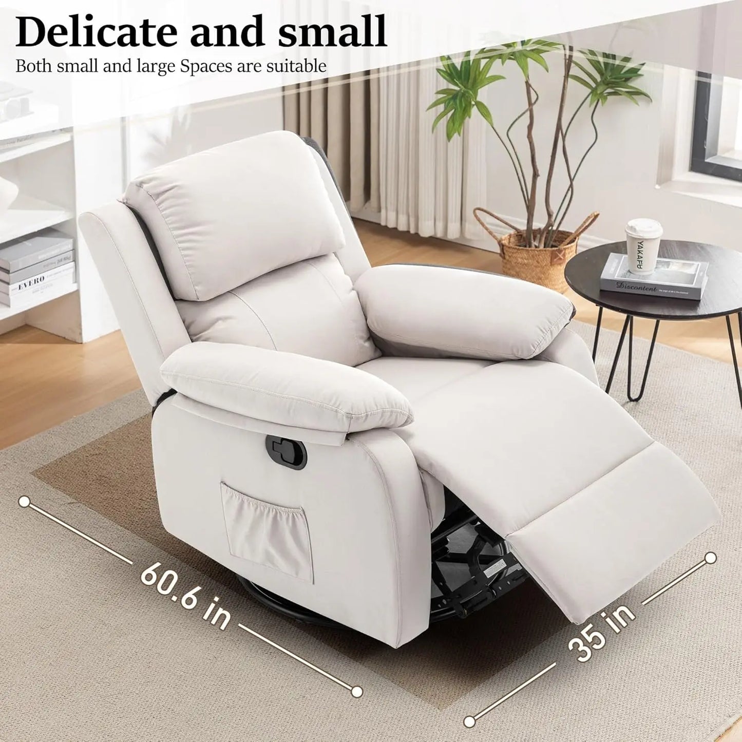 Recliner Chair, 360 Swivel Rocker Chair for Adults, Small Rocking Recliner Chair for Small Spaces, Upholstered Fabric Glider