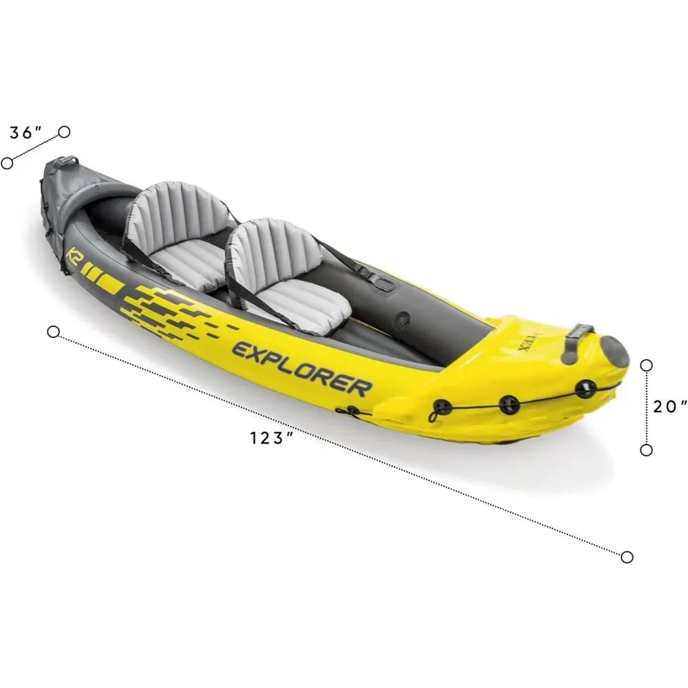 2024 New Explorer K2 Iatable Kayak Set: Includes Dee 86In Aluminum Oars And High-Output Pump Superstrong PVC