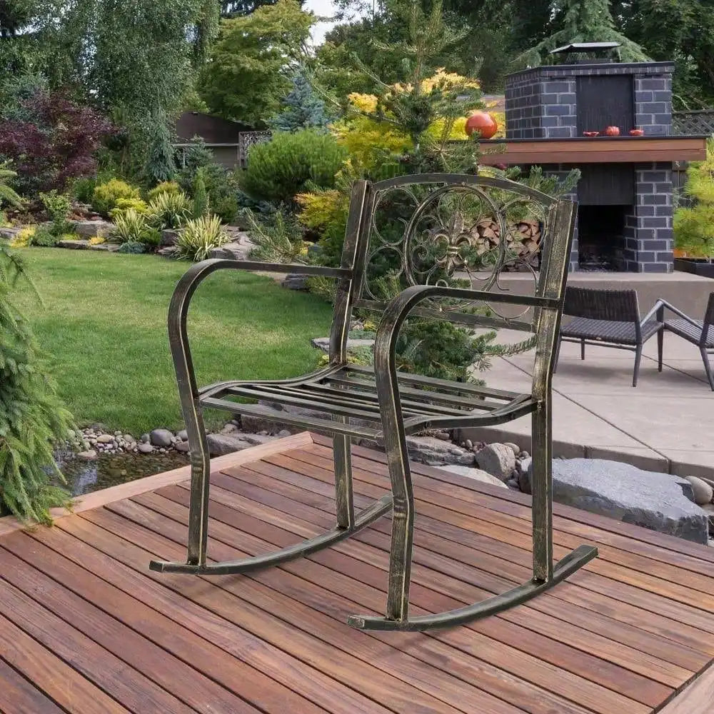 Indoor/Outdoor Rocking Chair Wrought Iron Porch Patio Relax Seat Metal Furniture