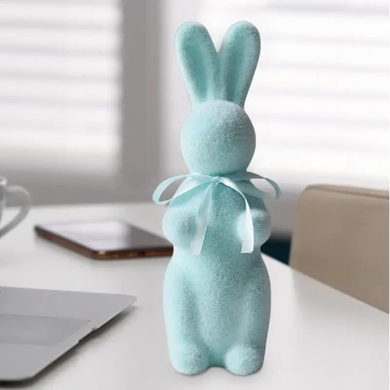 Flocked Bunny Figurine Flocked Tabletop Bunny Sculpture Decor Rabbit Shape Decoration Tool For Cupboard Bookshelf Fireplace
