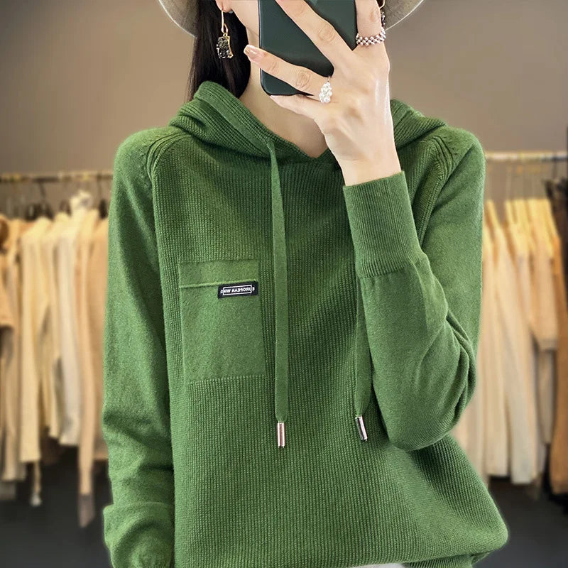 Autumn Winter Women Sweater 2024 Long Sleeve Hooded Pullovers Fashion Korean Knit Hoodie Sweaters Casual Warm Bottoming Jumper
