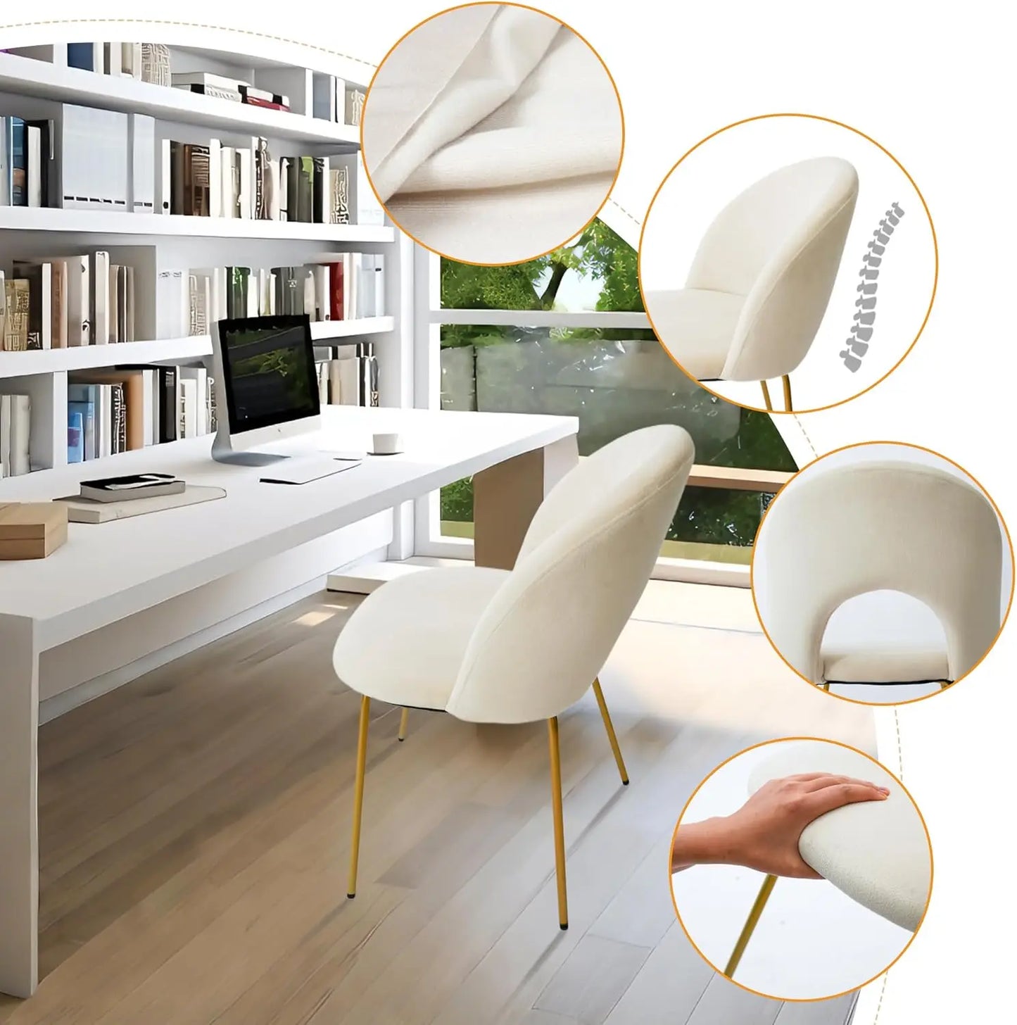 Velvet Seat Chair With Metal Legs For Kitchen Dining Room, Pack Of 2. Beige