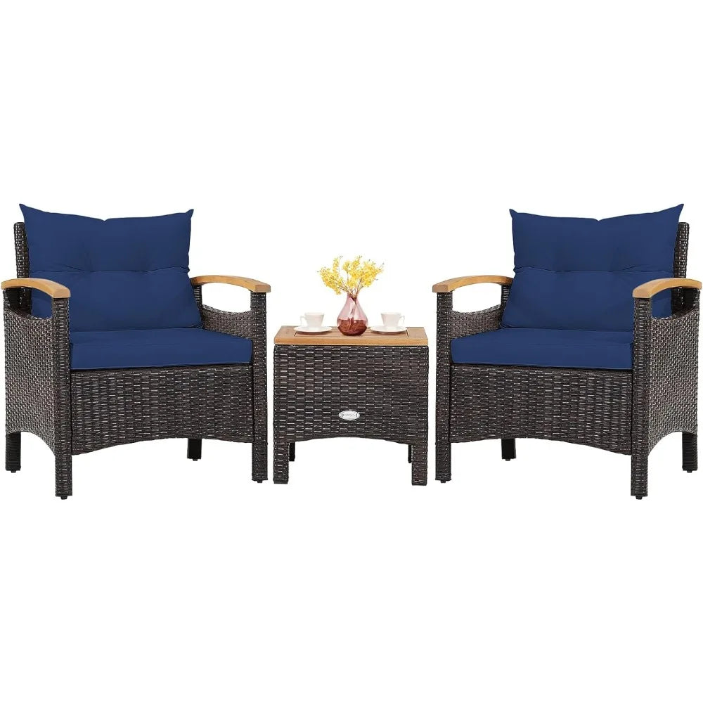 3-Piece Patio Furniture Set, Patiojoy Outdoor Rattan Sofa Set with Coffee Table, Patio Conversation Set with Removable Cushion