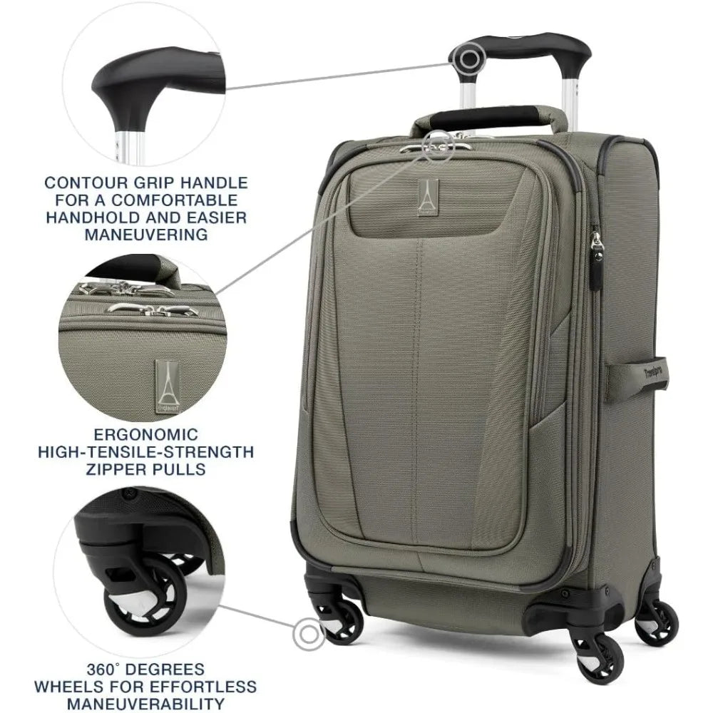 5 Softside Expandable Carry on Luggage with 4 Spinner Wheels, Lightweight Suitcase, Men and Women, Slate Green, Carry On 21-Inch