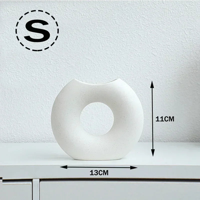 Nordic Vase Circular Hollow Ceramic Flower Vase for Home Living Room Decoration Accessories Interior Office Desktop Decor Gift