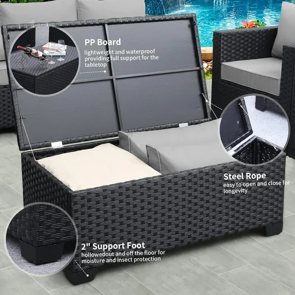 Patio Wicker Furniture Set 6 Pieces Outdoor HDPE Wicker Conversation Couch Sectional Chair Sofa Set with Cushions