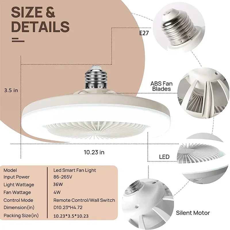 3 in 1 smart ceiling fan lighting lamp with Remote Control, 85-265V, converter base, Lighting base for bedroom and living room