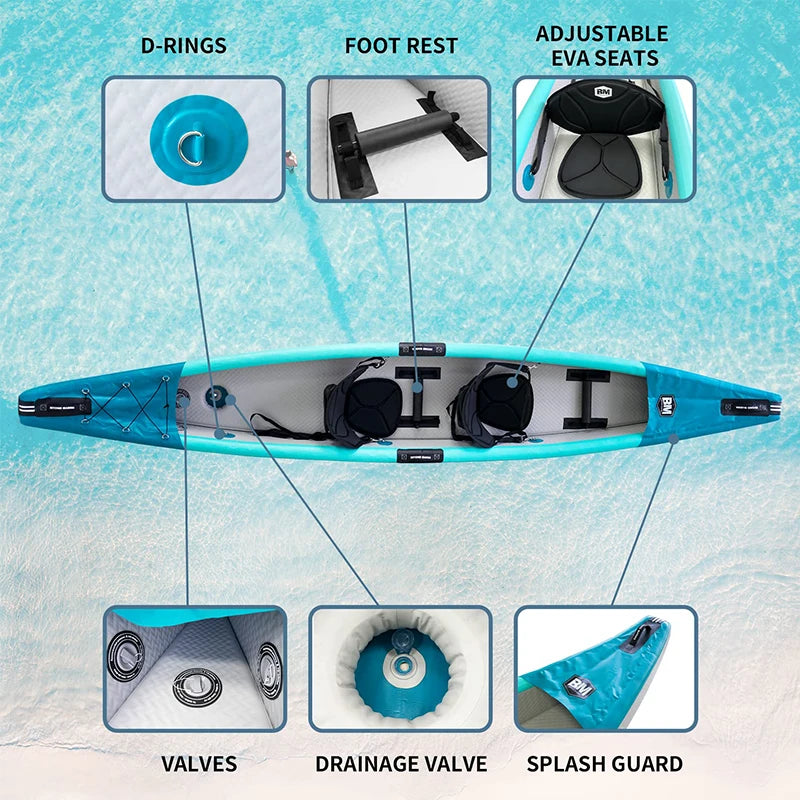 BEYOND MARINA Foldable Double Inflatable Kayak Boats Drop Stitch 2 Person 422cm Fishing Canoe High Pressure
