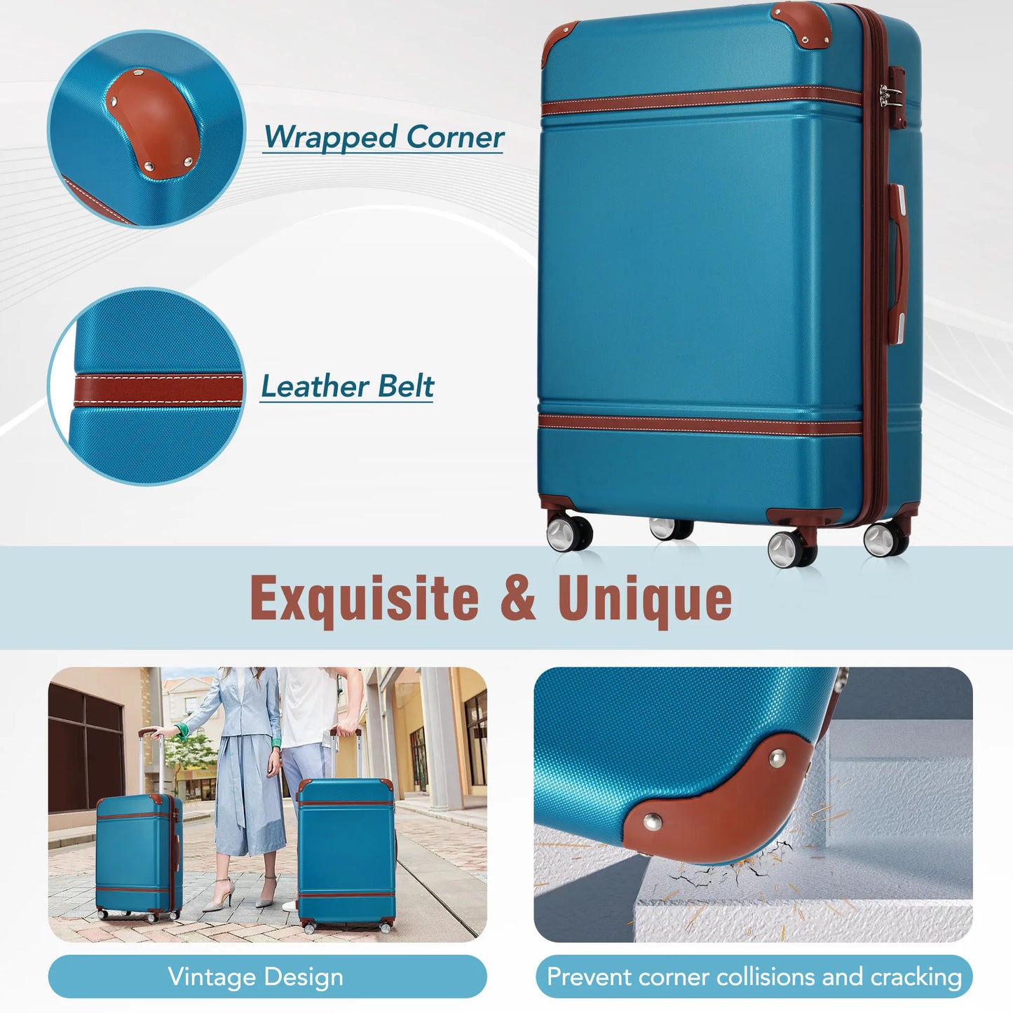 28 IN Luggage 1 Piece with TSA lock , Expandable Lightweight Suitcase Spinner Wheels, Vintage Luggage