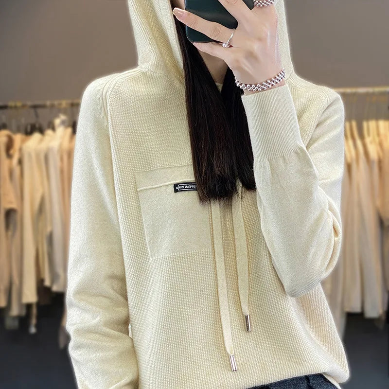 Autumn Winter Women Sweater 2024 Long Sleeve Hooded Pullovers Fashion Korean Knit Hoodie Sweaters Casual Warm Bottoming Jumper