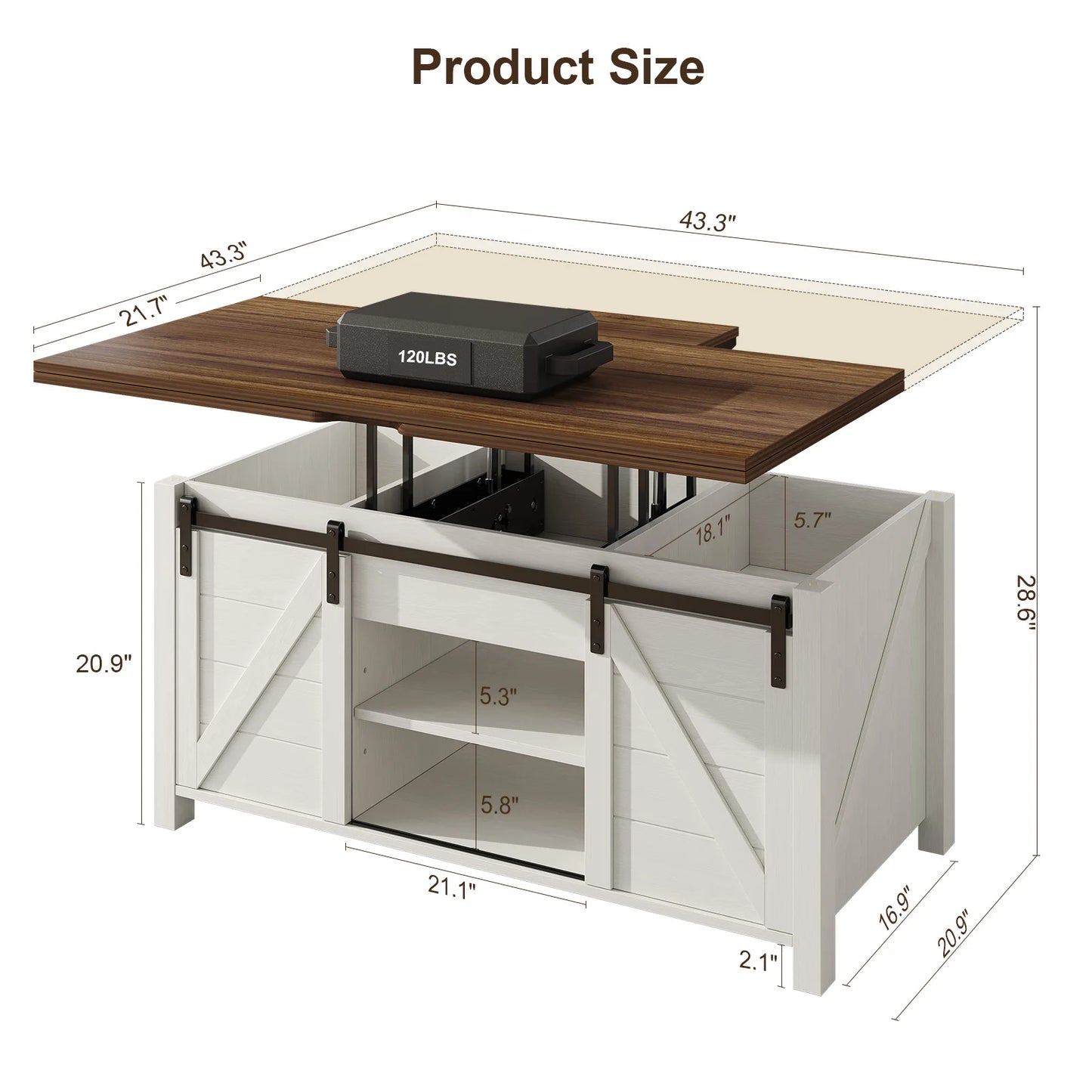 Farmhouse Lift Top Coffee Table with Sliding Barn Door,Rustic Center Table with Hidden Storage Compartment,Storage Coffee Table