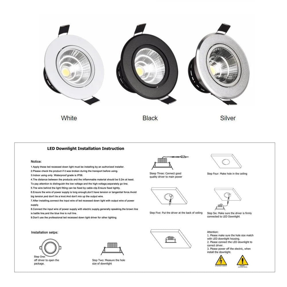 COB Spot LED Light Cut Hole 70mm 90mm Reccesed Downlight Middle Szie For Home Celing 20 square meters suggest 10-15pcs