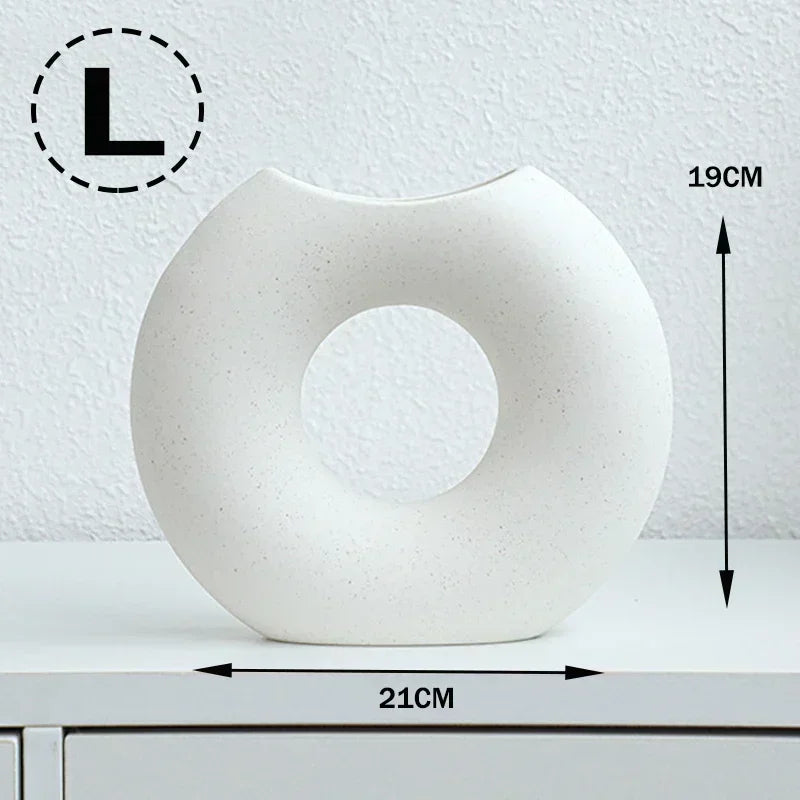 Nordic Vase Circular Hollow Ceramic Flower Vase for Home Living Room Decoration Accessories Interior Office Desktop Decor Gift