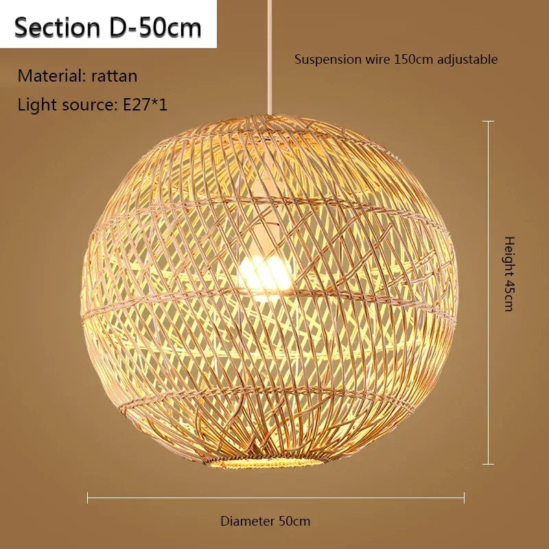 Rattan Pendant  Bedroom Living Room Kitchen Lamp Hand Weaving Bamboo Art Lamp Lighting Pendant Lamp  Lamps for Bedroom