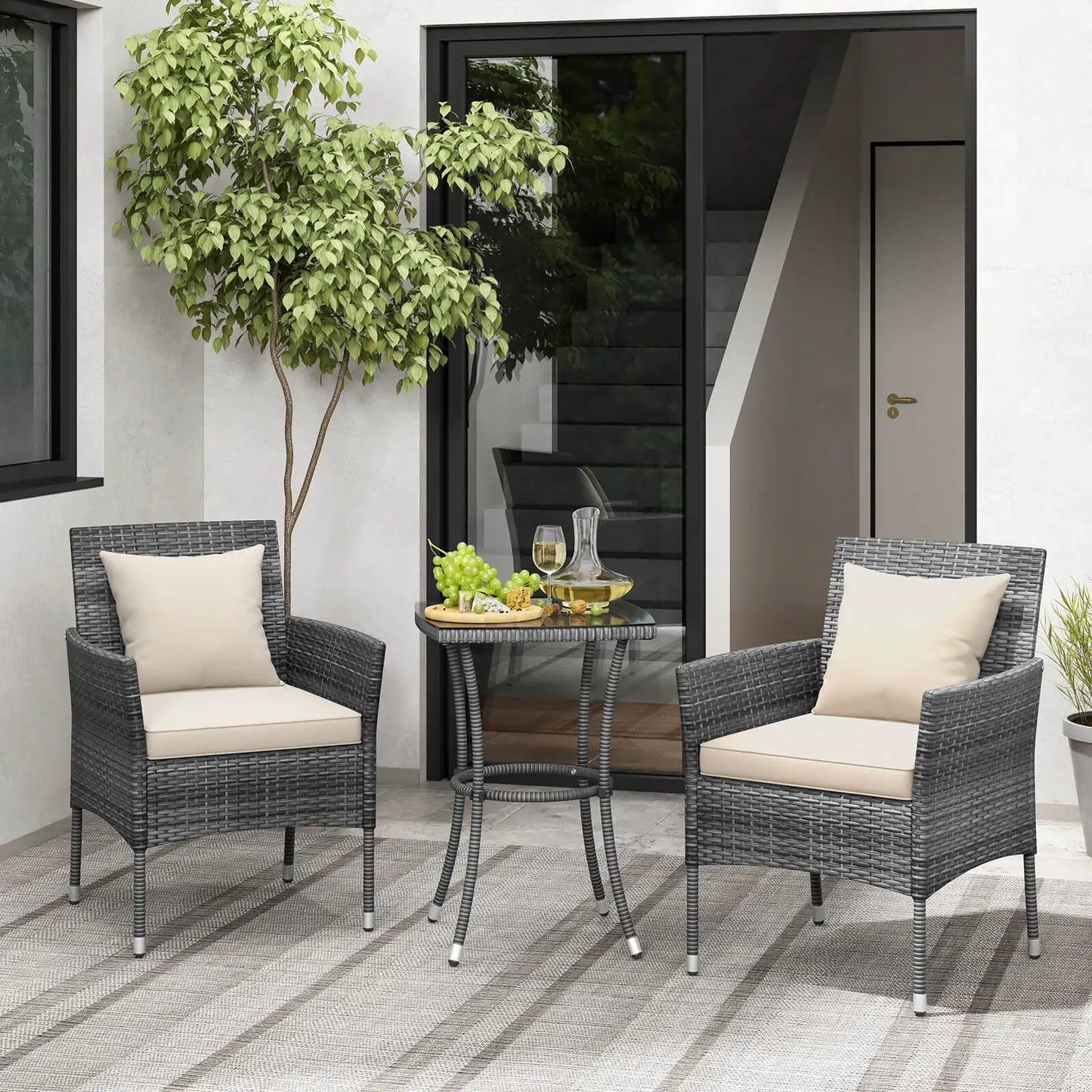 3 PCS Patio Furniture Set with Cushioned Patio Chairs & Tempered Glass Coffee Table