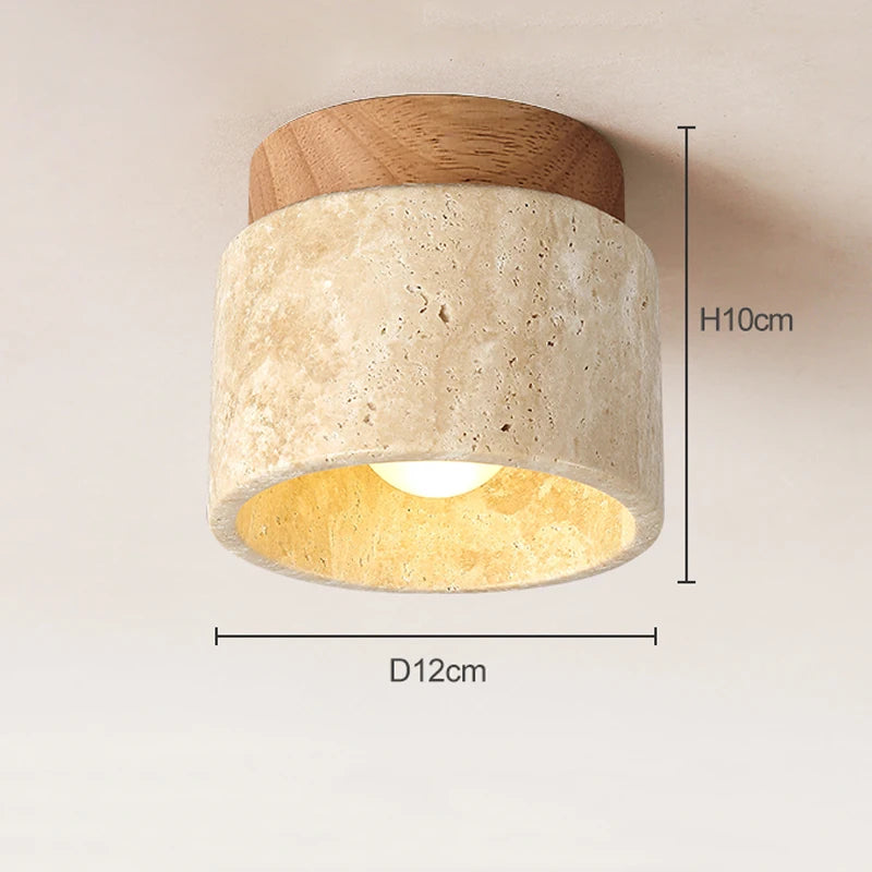 Wabi Sabi Yellow Stone Ceiling Light Lobby Entrance Corridor Balcony Aisle Hotel Flush Mounted Travertine Decorative Lamp