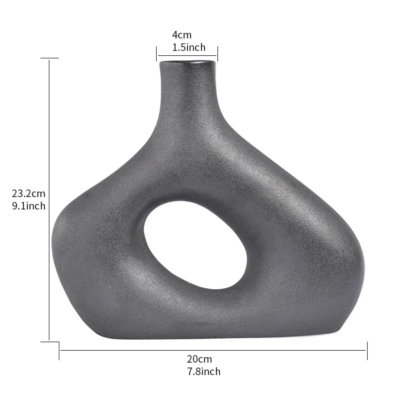 Nordic Vase Circular Hollow Ceramic Flower Vase for Home Living Room Decoration Accessories Interior Office Desktop Decor Gift