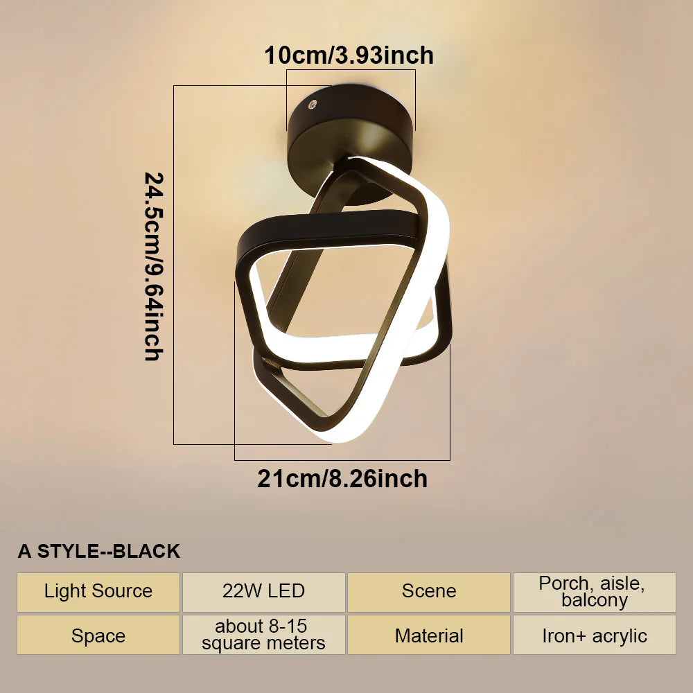 Modern LED Ceiling Light 2 Rings Creative Design Small Aisle Ceiling Lamp Indoor Lighting Fixtures Hallway Balcony Office Lustre
