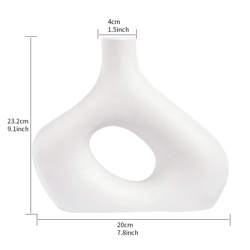 Nordic Vase Circular Hollow Ceramic Flower Vase for Home Living Room Decoration Accessories Interior Office Desktop Decor Gift