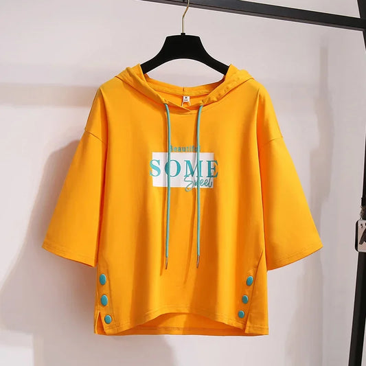 Summer 2023 new sun protection hooded short sleeve T-shirt schoolgirl clothes women's loose top women's clothing