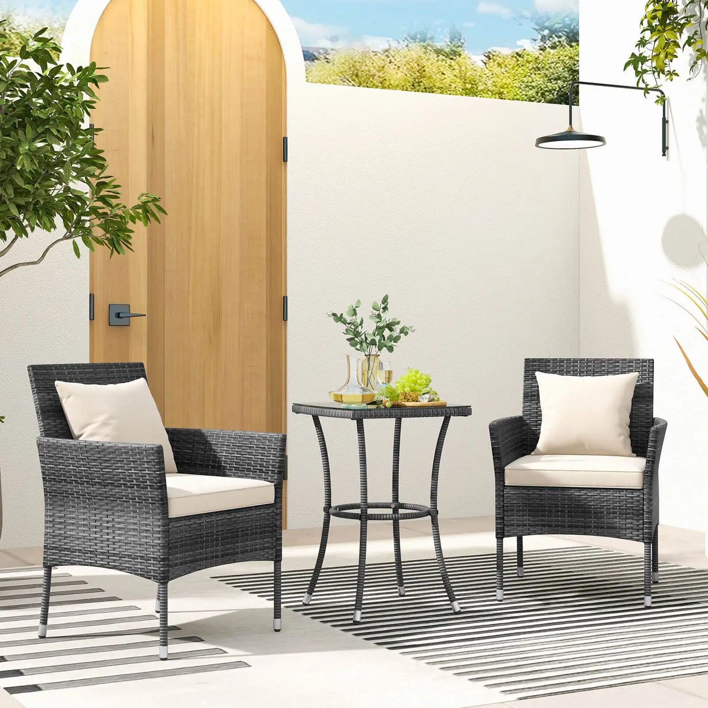 3 PCS Patio Furniture Set with Cushioned Patio Chairs & Tempered Glass Coffee Table