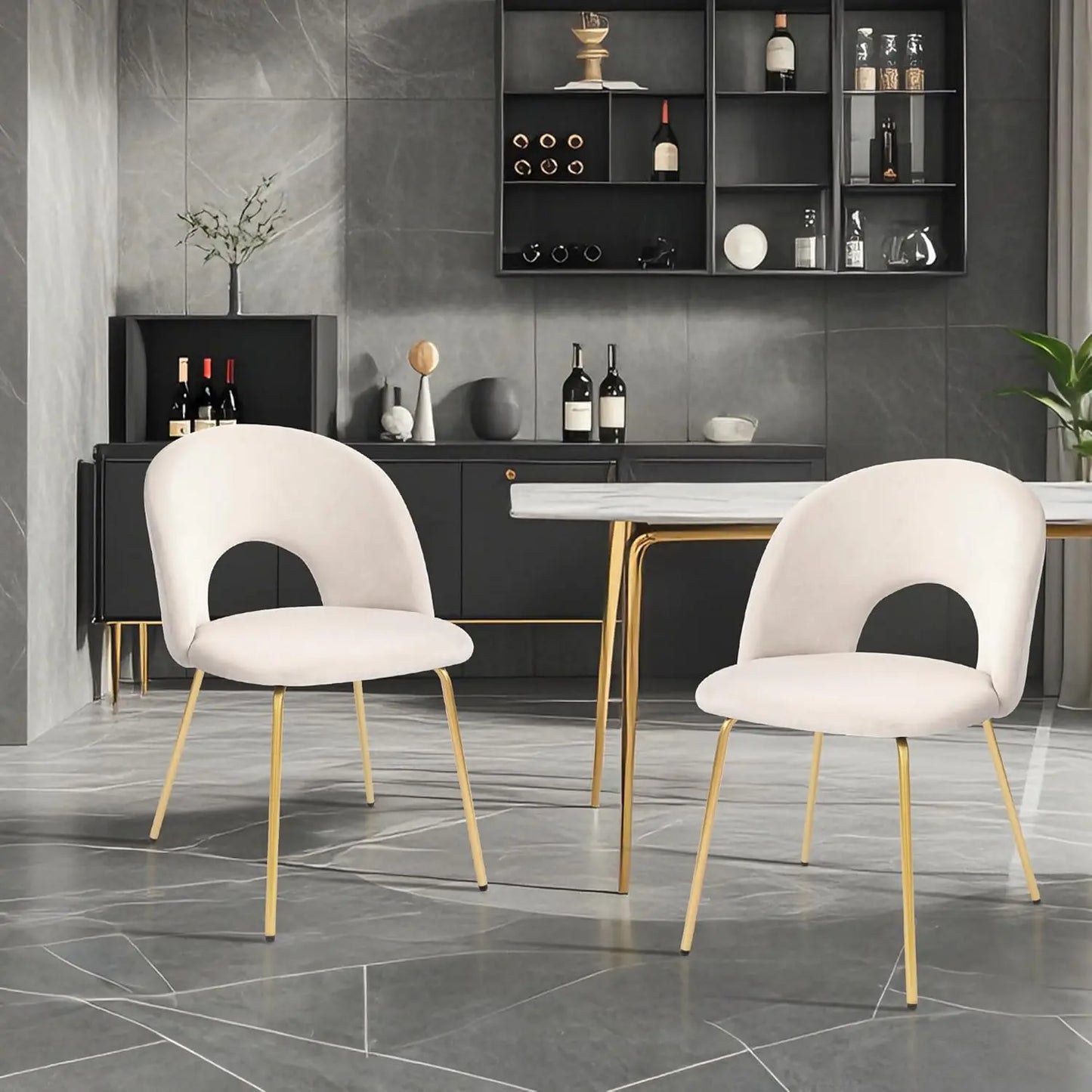Velvet Seat Chair With Metal Legs For Kitchen Dining Room, Pack Of 2. Beige