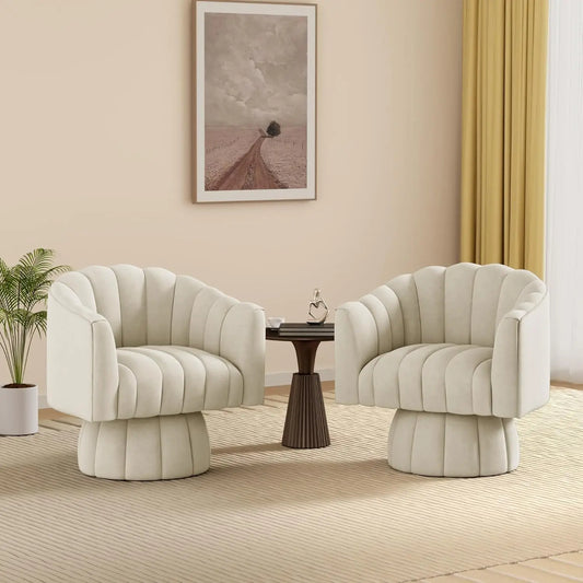Swivel Accent Chair Set of 2,Mid Century 360° Swivel Barrel Chair,Fluffy Velvet Fabric Chairs,Round Club Arm Chair,Waiting Room