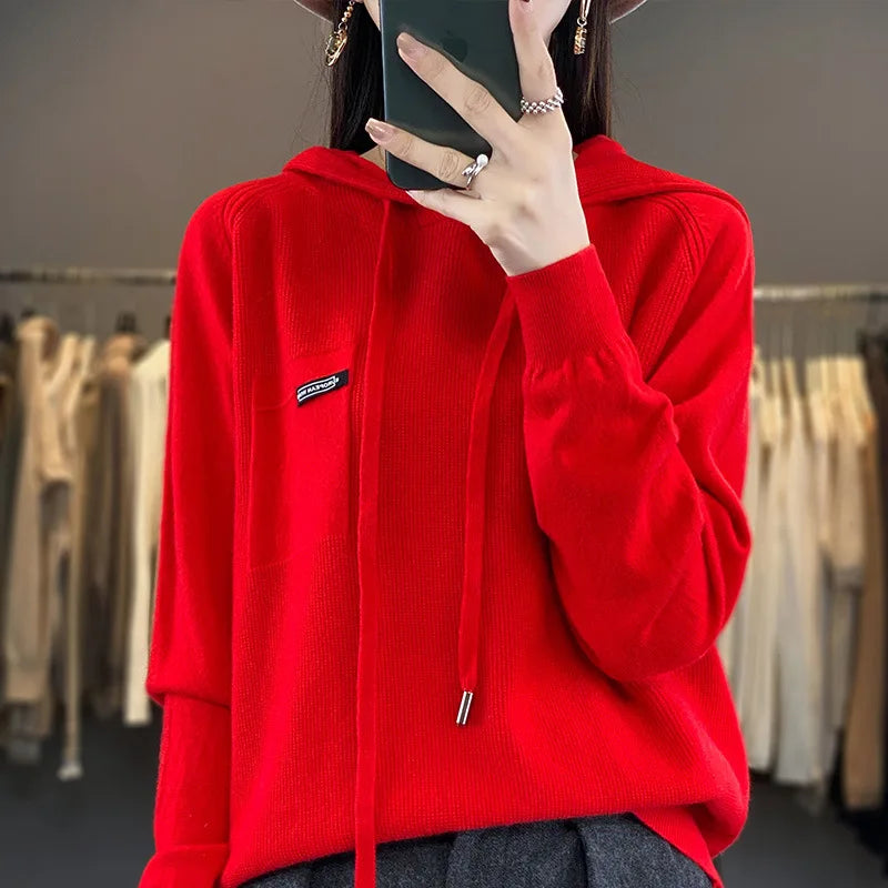 Autumn Winter Women Sweater 2024 Long Sleeve Hooded Pullovers Fashion Korean Knit Hoodie Sweaters Casual Warm Bottoming Jumper