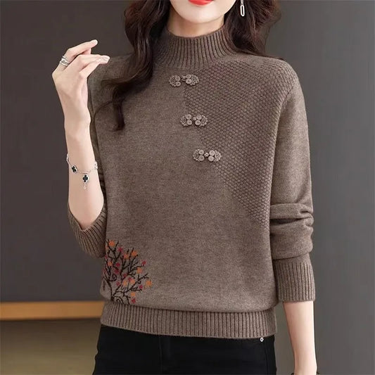 Vintage Woolen Half-neck Pullover In Autumn And Winter New Cashmere Sweater Women's Casual Knit Top Warm Bottoming Pull Tops