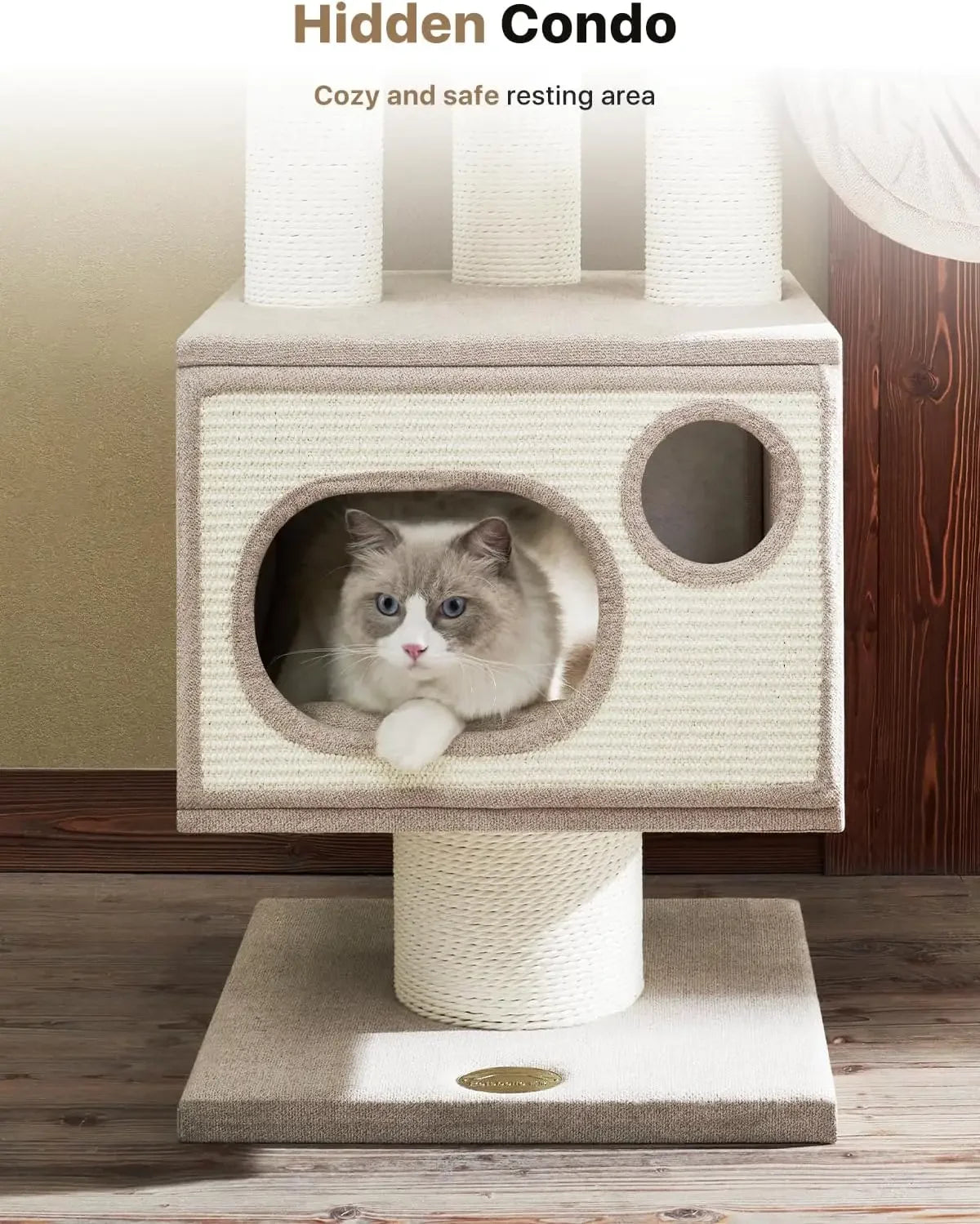 Maine Coon Cat Tree Tower For Indoor Cats Large Adult,44.5 Inch Tall Unique Modern Cat Tree With Hammock,Sisal Scratching Post|