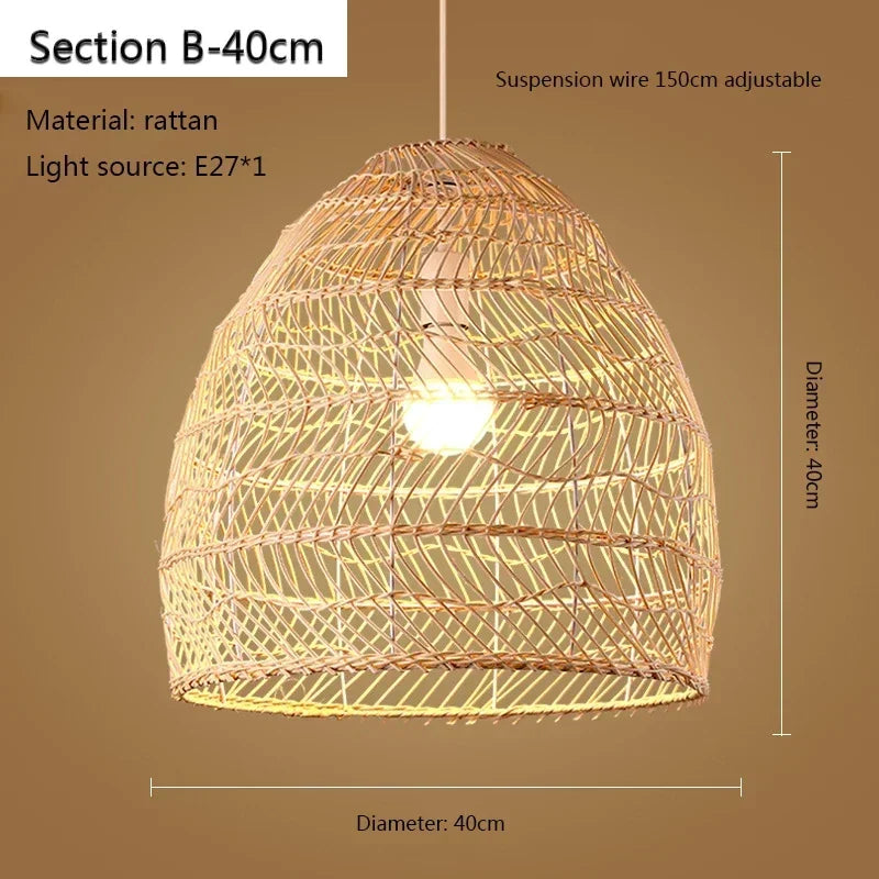 Rattan Pendant  Bedroom Living Room Kitchen Lamp Hand Weaving Bamboo Art Lamp Lighting Pendant Lamp  Lamps for Bedroom