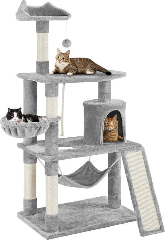 63.5in Multi-Level Cat Tree Tower Condo with Scratching Posts, Platform & Hammock, Cat Activity Center Play Furniture,Cats