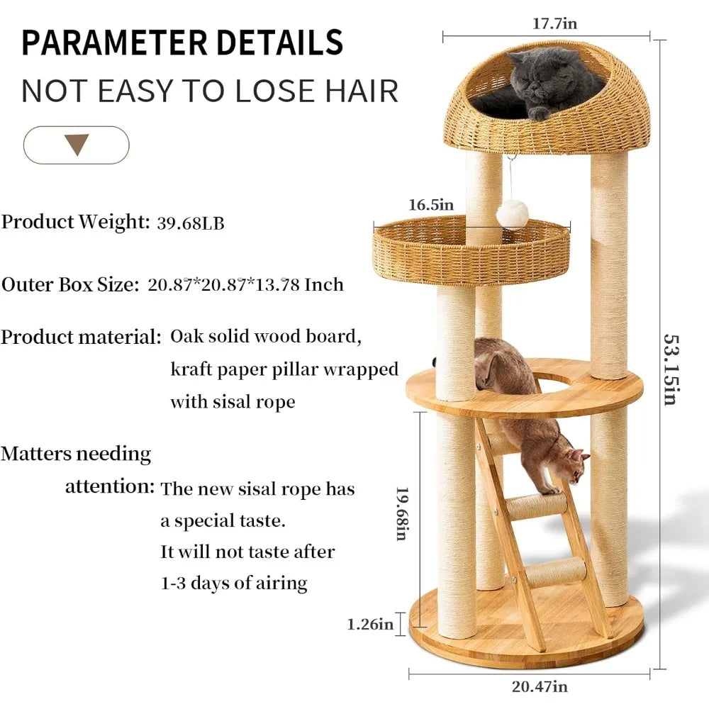 Big Modern Design Cat Tree Tower, Cat Tower Sisal-Covered Scratching Posts for Indoor Cats